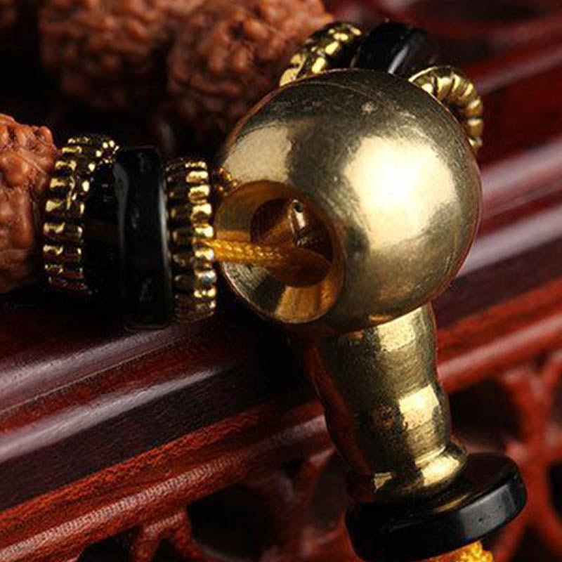 Nimara Ritual 108 Mala Beads Rudraksha Bodhi Seed Dzi Bead Luck Wealth Bracelet