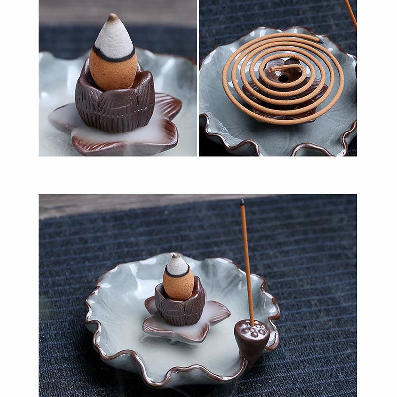 Nimara Ritual Lotus Plum Blossom Square Ceramic Spiritual Backflow Incense Burner