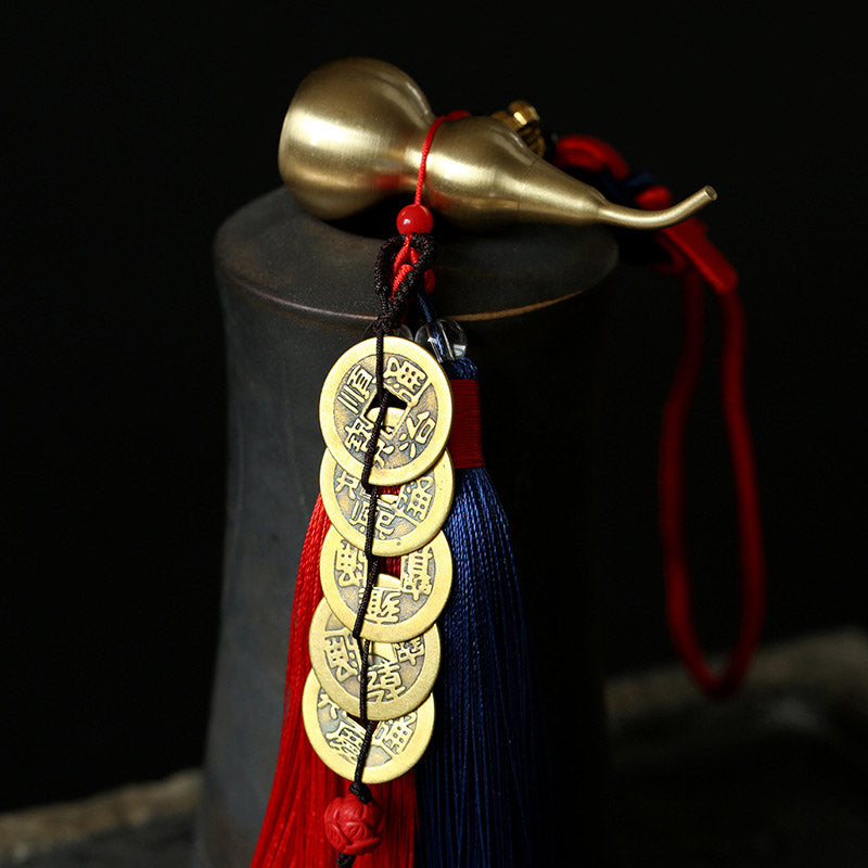 Nimara Ritual Feng Shui Wu Lou Gourd Ancient Chinese Coins Wealth Car Hanging Decoration