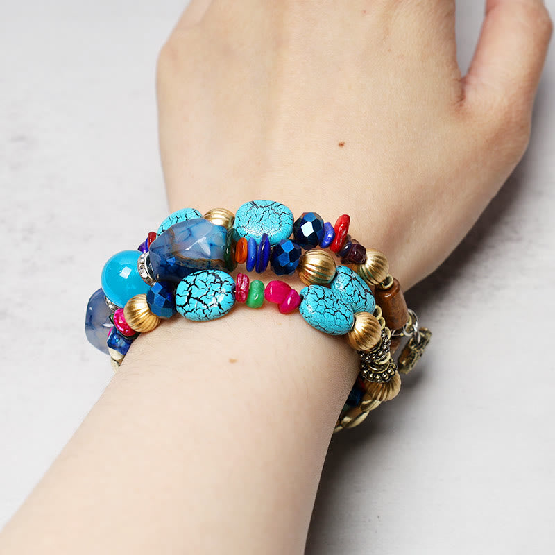Nimara Ritual Multilayer Irregular Turquoise Agate Beads Blessing Bracelet