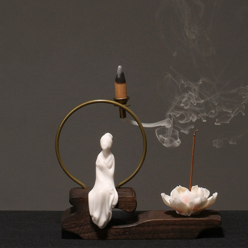 Nimara Ritual Ceramic Lotus Healing Meditation Incense Burner Decoration