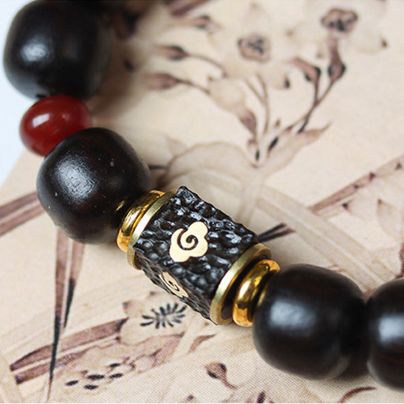 Nimara Ritual Ebony Wood Auspicious Clouds Engraved Calm Bracelet