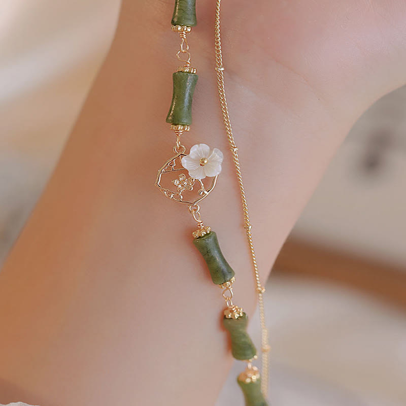 Nimara Ritual 14k Gold Plated Copper Peridot Bamboo Flower Wealth Double Layer Bracelet