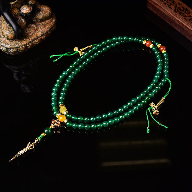 Nimara Ritual 108 Beads Natural Green Agate Success Bracelet Mala