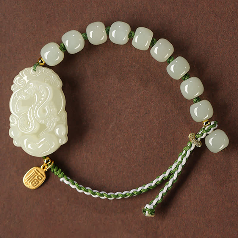Nimara Ritual 925 Sterling Silver Chinese Zodiac Hetian Jade Happiness Luck String Bracelet