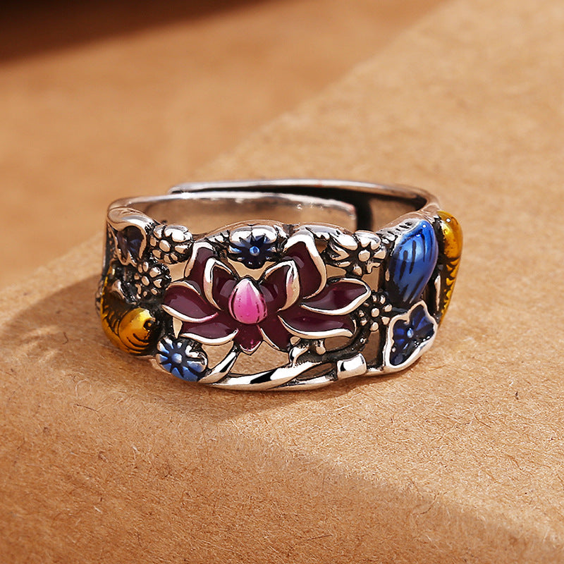 Nimara Ritual Koi Fish Lotus Flower Leaf Design Luck Wealth Ring
