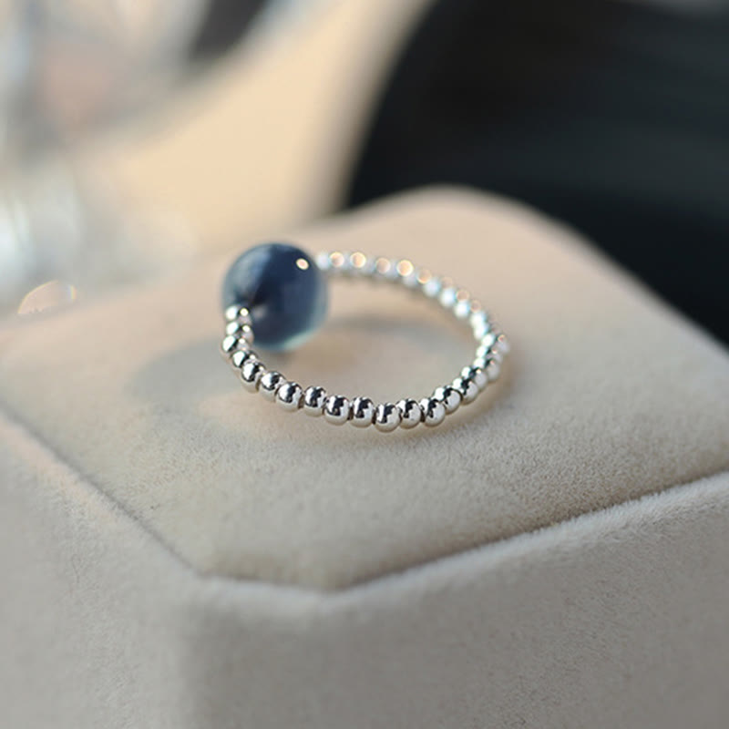Nimara Ritual 925 Sterling Silver Blue Candy Agate Healing Bead Ring