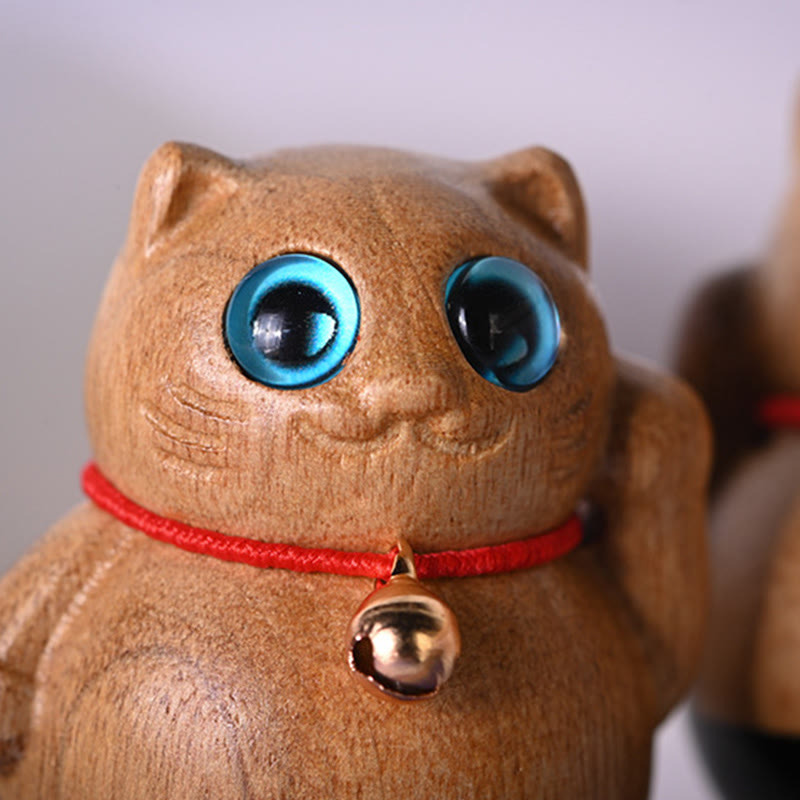 Nimara Ritual Mini Lucky Cat Kitten Phoebe Zhennan Wood Blessing Decoration