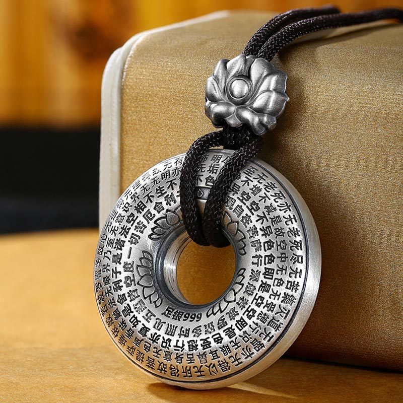 Nimara Ritual 999 Sterling Silver Heart Sutra Lotus Peace Buckle Necklace Pendant