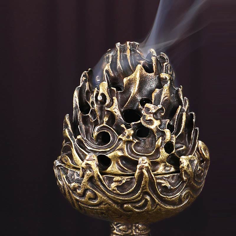 Nimara Ritual Tibetan Mini Mountain Pattern Meditation Copper Alloy Incense Burner