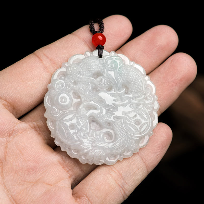 Nimara Ritual White Jade Dragon Protection Necklace String Pendant