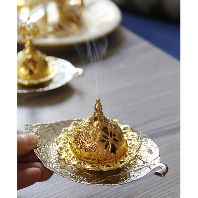 Nimara Ritual Tibetan Gold Mini Leaf Coaster Meditation Incense Burner