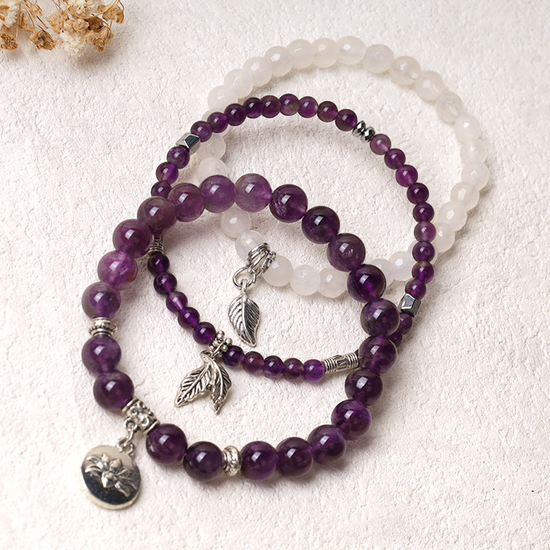 Nimara Ritual 3PCS Natural Quartz Crystal Beaded Healing Energy Lotus Bracelet
