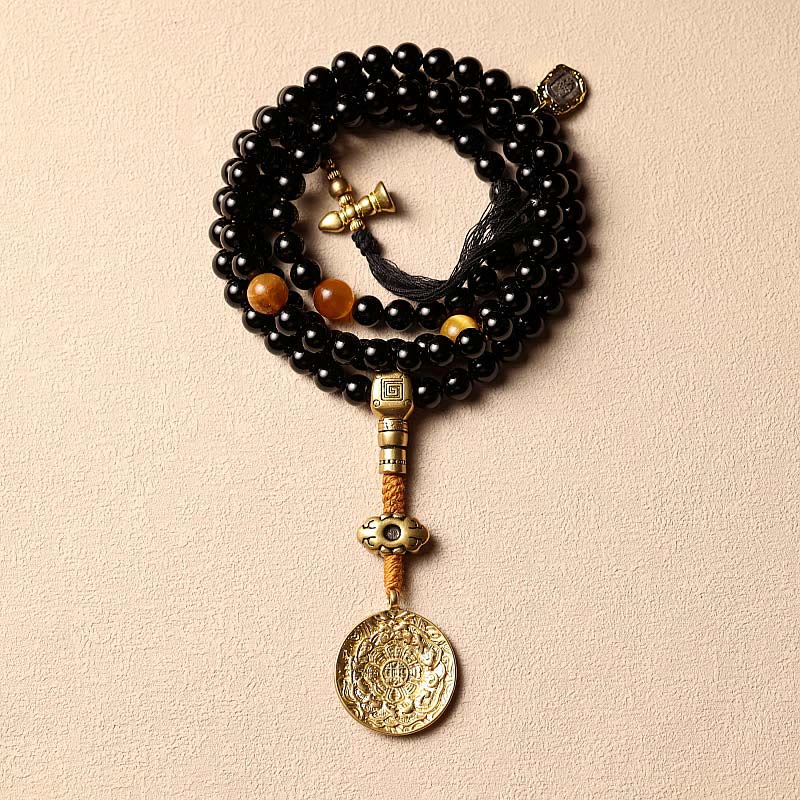 Nimara Ritual Tibetan 108 Mala Beads Black Onyx Tiger Eye Beads Nine Palaces Bagua Protection Bracelet