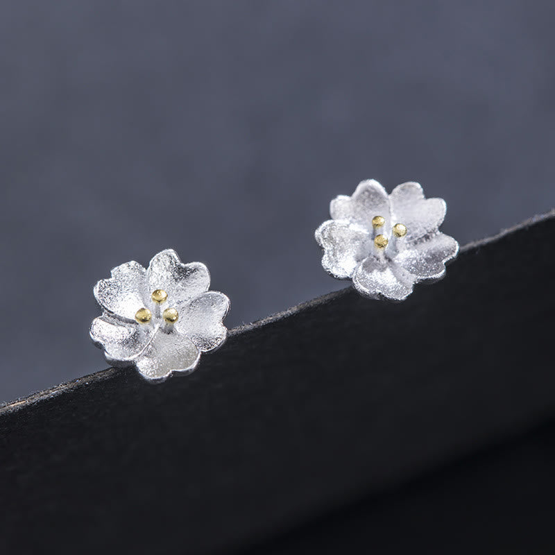 Nimara Ritual 925 Sterling Silver Cherry Blossoms Floral Calm Stud Earrings
