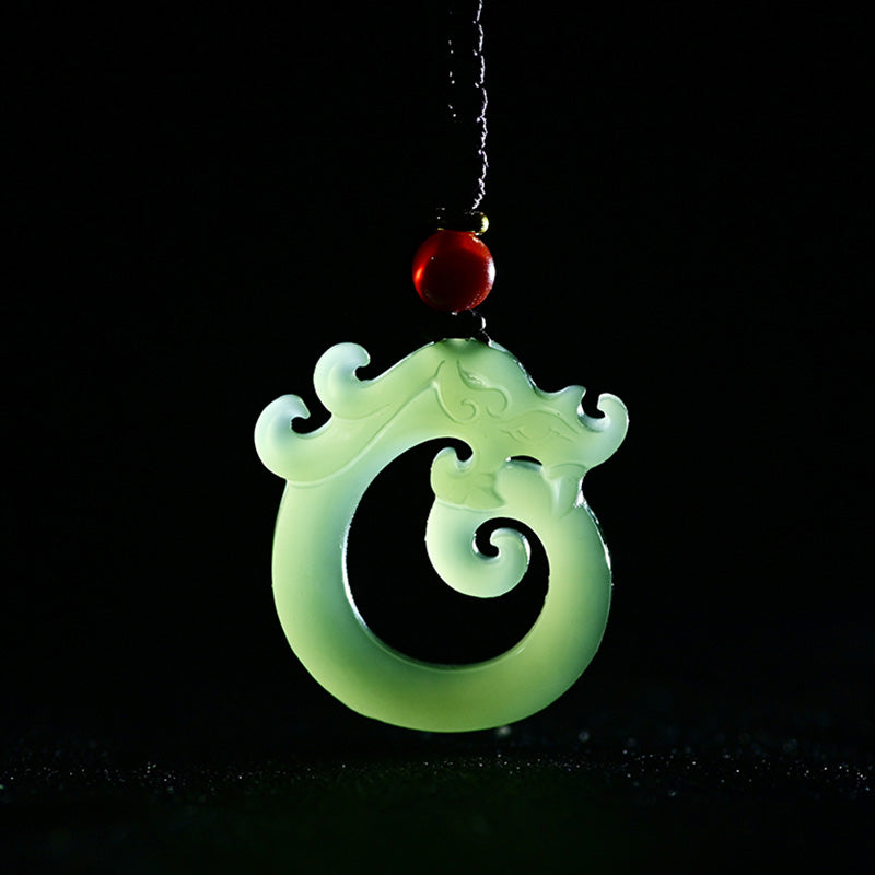 Nimara Ritual White Jade Cyan Jade Dragon Protection Necklace String Pendant