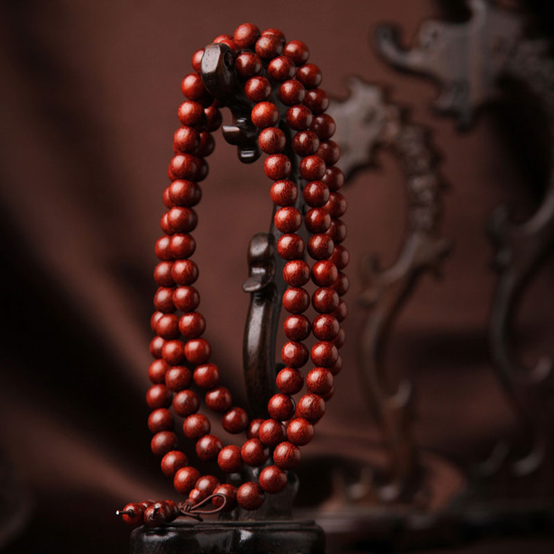 Nimara Ritual Tibetan Small Leaf Red Sandalwood 108 Beads Mala Meditation Bracelet