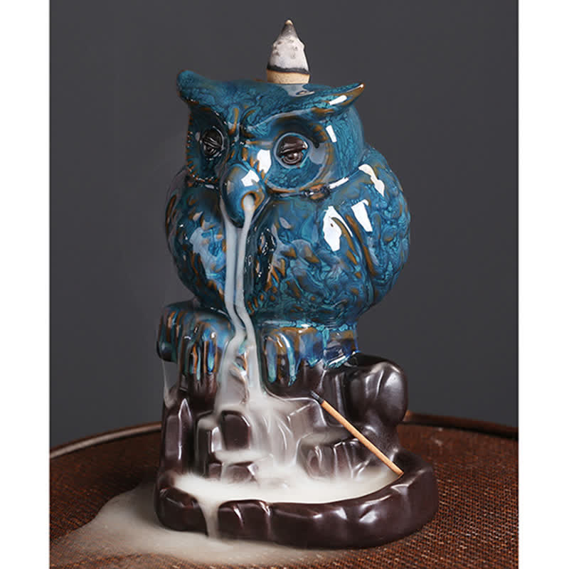 Nimara Ritual Cute Owl Ceramic Backflow Smoke Fountain Meditation Healing Incense Burner Decoration