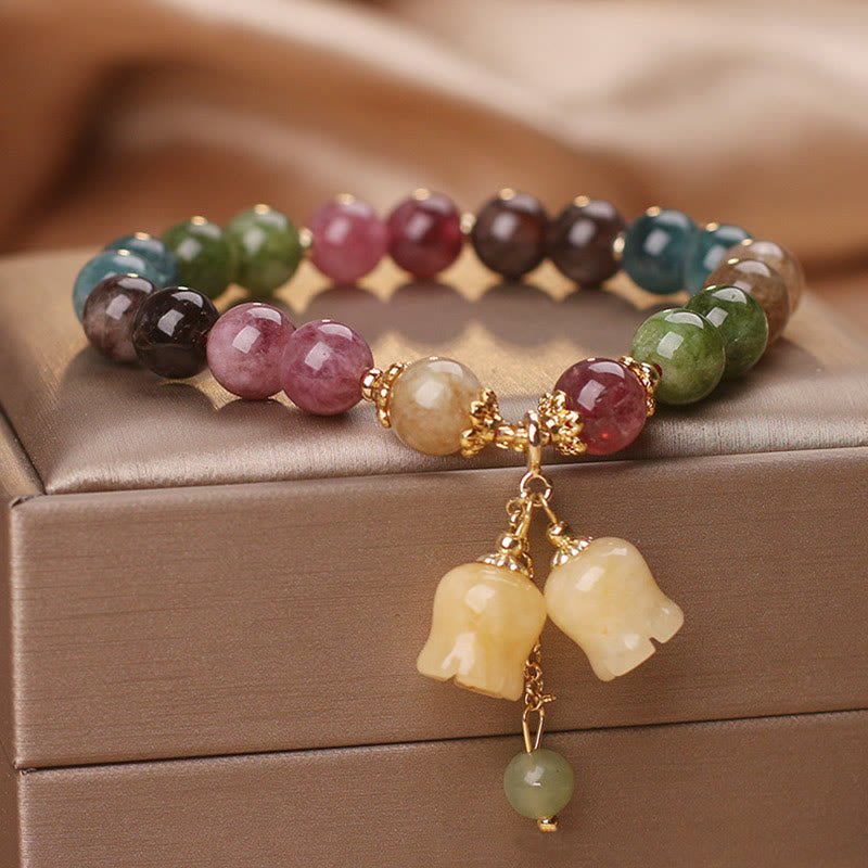 Nimara Ritual Natural Colorful Tourmaline Flower Bead Love Bracelet