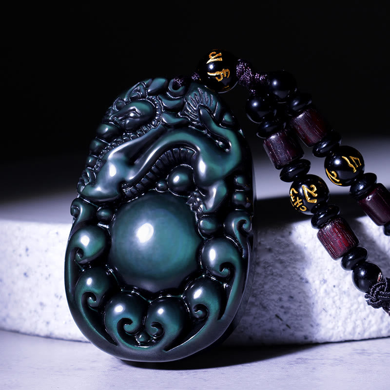 Nimara Ritual Tibetan Positive Rainbow Obsidian PiXiu Necklace
