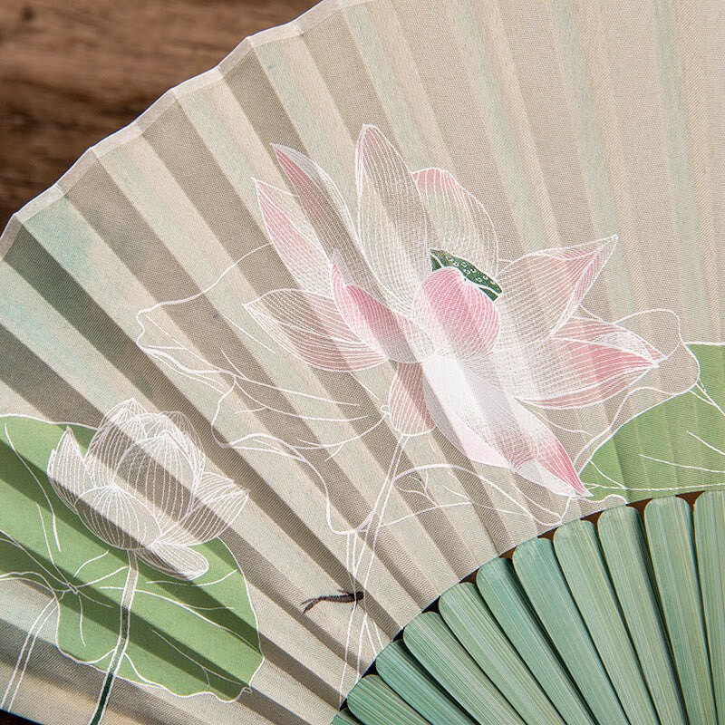 Nimara Ritual Jasmine Lotus Begonia Flowers Handheld Bamboo Folding Fan