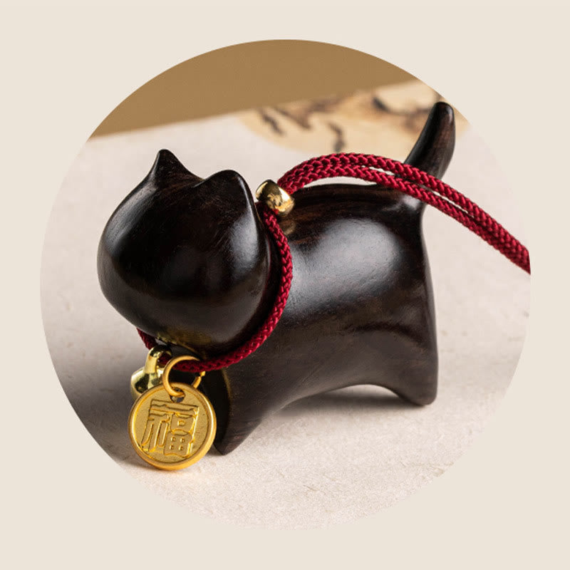 Nimara Ritual Ebony Wood Green Sandalwood Lucky Cat Fu Character Lucky Fortune Bell Balance Car Hanging Decoration