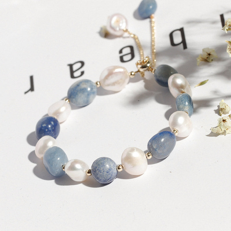 Nimara Ritual Natural Blue Aventurine Crystal Pearl Bead Healing Bracelet