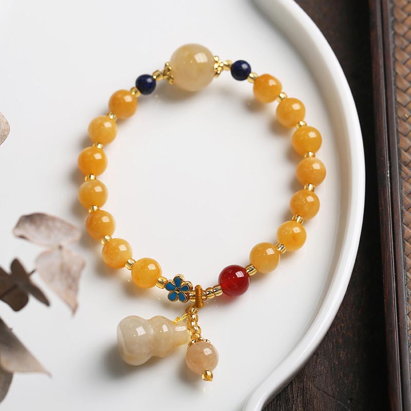 Nimara Ritual Natural Golden Silk Jade Gourd Charm Wealth Luck Bracelet