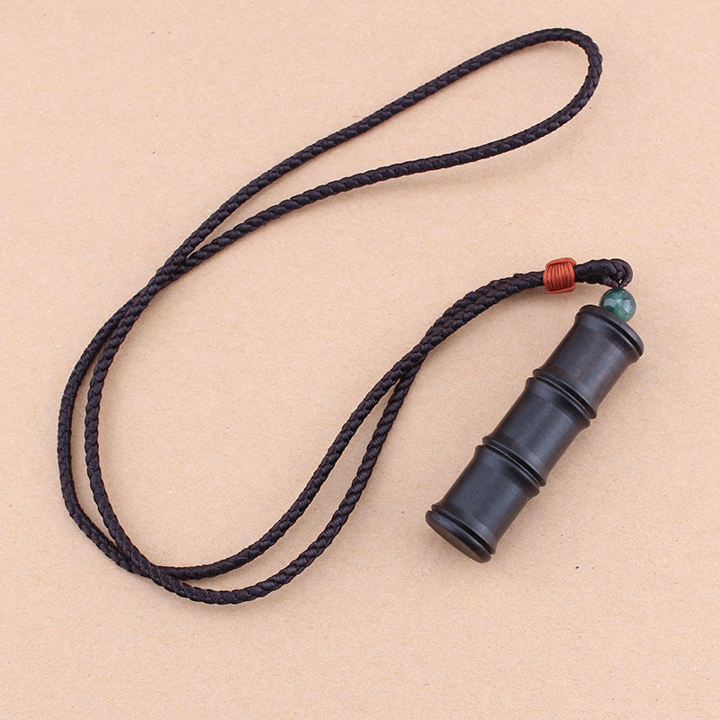 Nimara Ritual Ebony Wood Bamboo Pattern Ghau Prayer Box Peace Necklace Pendant