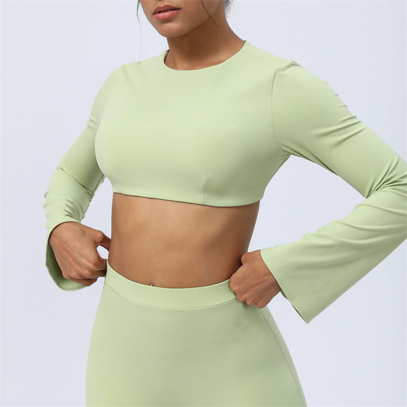 Nimara Ritual Long Sleeve Backless Strap Top Bra Flare Pants Fitness Yoga Outfit