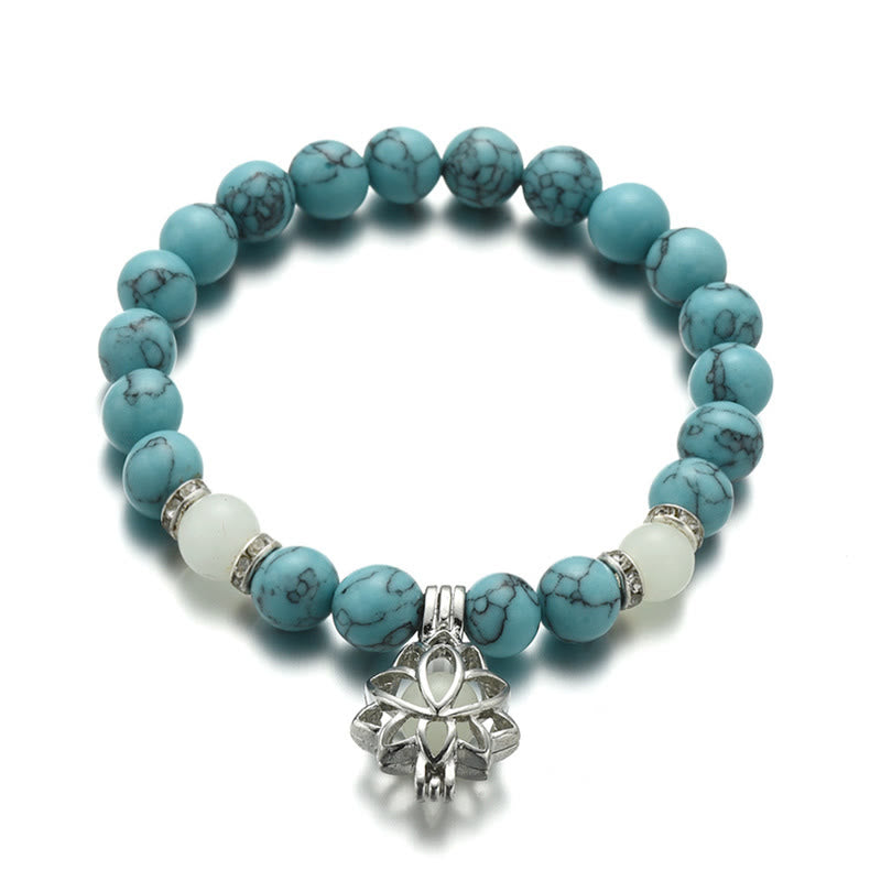Positive Thinking Tibetan Turquoise Glowstone Luminous Bead Lotus Protection Bracelet