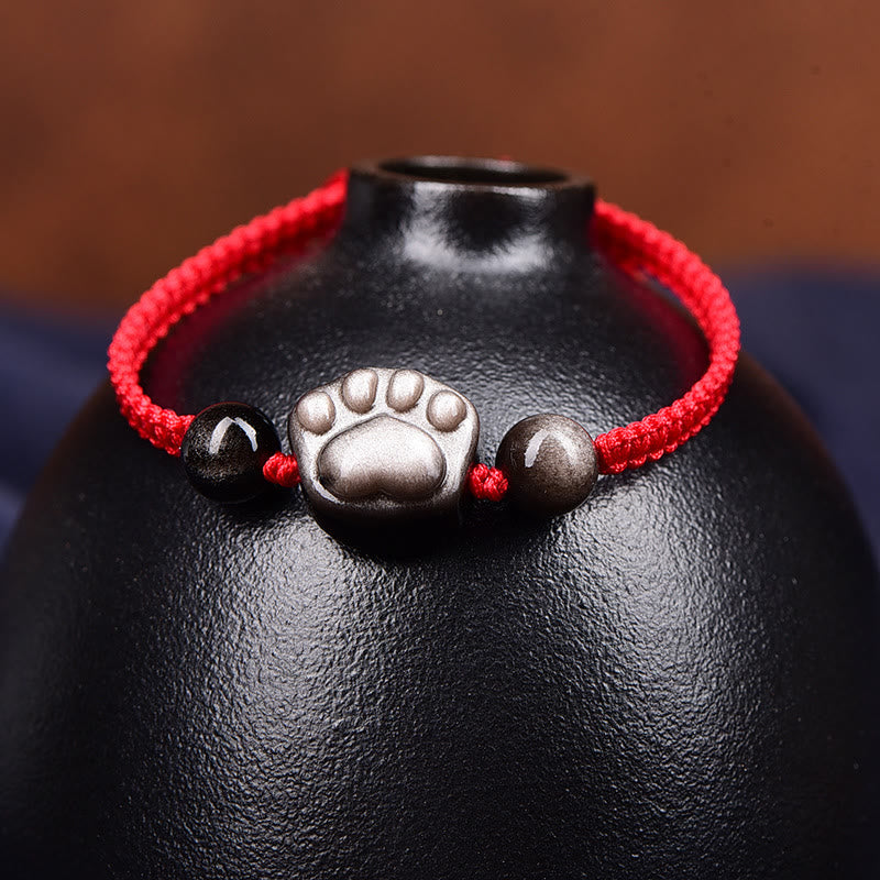 Nimara Ritual Natural Silver Sheen Obsidian Gold Sheen Obsidian Cute Cat Paw Claw Protection Rope Bracelet