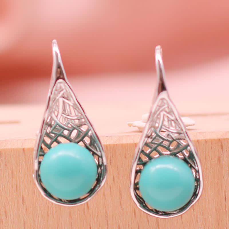 Nimara Ritual 925 Sterling Silver Turquoise Beaded Pattern Protection Drop Dangle Earrings