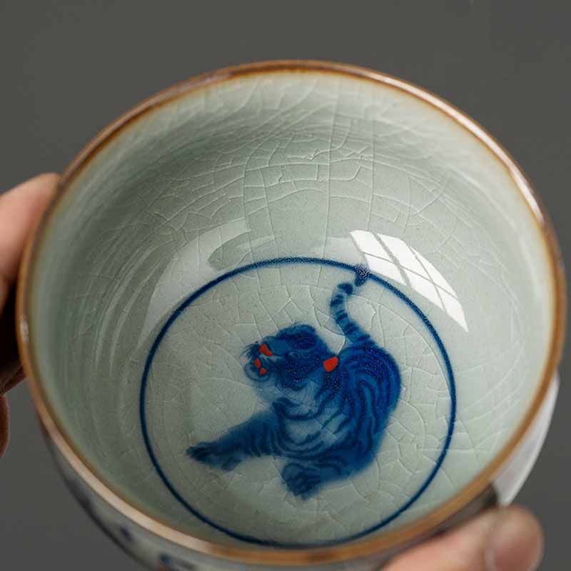 Nimara Ritual Jingdezhen Hand Painted Cute Tiger Ceramic Teacup Kung Fu Tea Cup Bowl 140ml