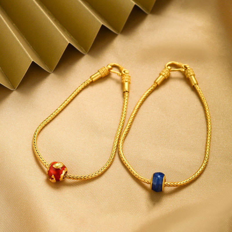 Nimara Ritual Tibetan 18K Gold Om Mani Padme Hum Lucky Koi Fish Fu Character Ingot Copper Coin Peace Bracelet