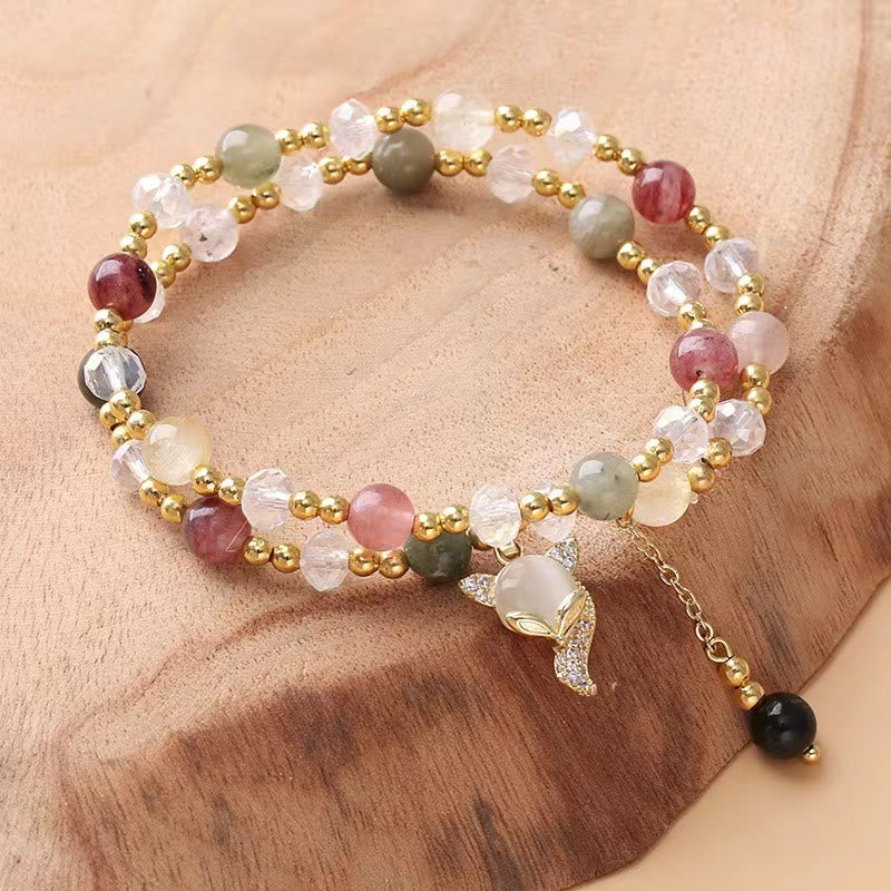 Nimara Ritual Multicolored Rutilated Quartz Fox Protection Double Wrap Bracelet