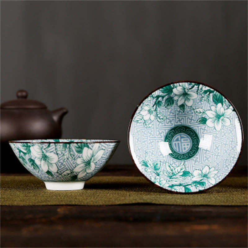 Nimara Ritual Flowers Fu Character Mountains Lotus Cherry Blossoms Ceramic Teacup Kung Fu Tea Cup