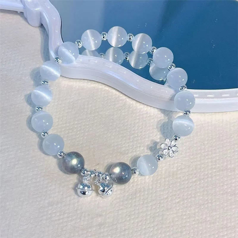 Nimara Ritual Cat's Eye Crystal Peach Blossom Bell Fu Character Charm Support Bracelet
