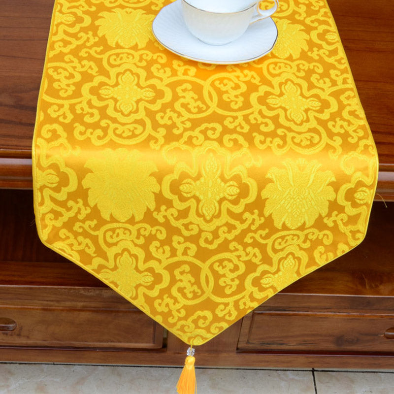 Nimara Ritual Prayer Altar Flower Vajra Dragon Pattern Tibetan Auspicious Symbols Tassels Jacquard Table Runner