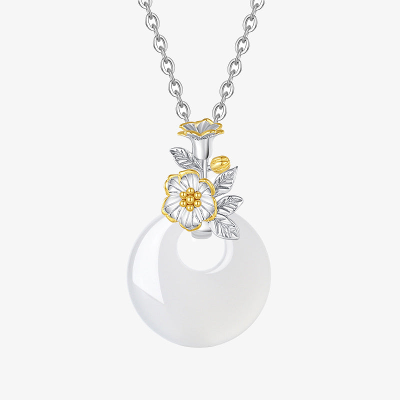 Nimara Ritual 925 Sterling Silver Round Chalcedony Twelve Months Flower Harmony Necklace Pendant