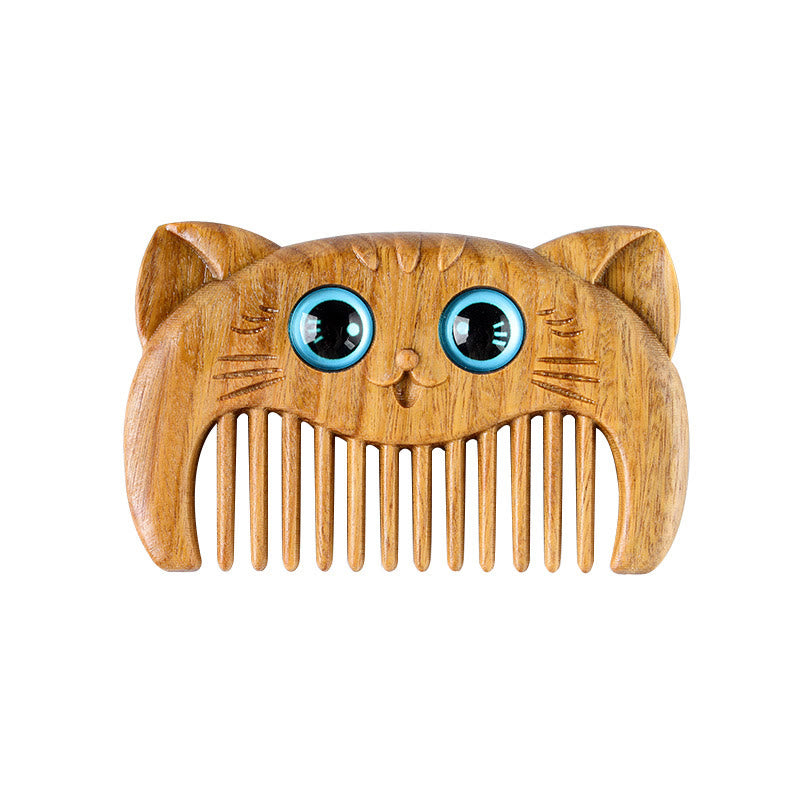 Nimara Ritual Simple Cat Pattern Green Sandalwood Cure Portable Comb