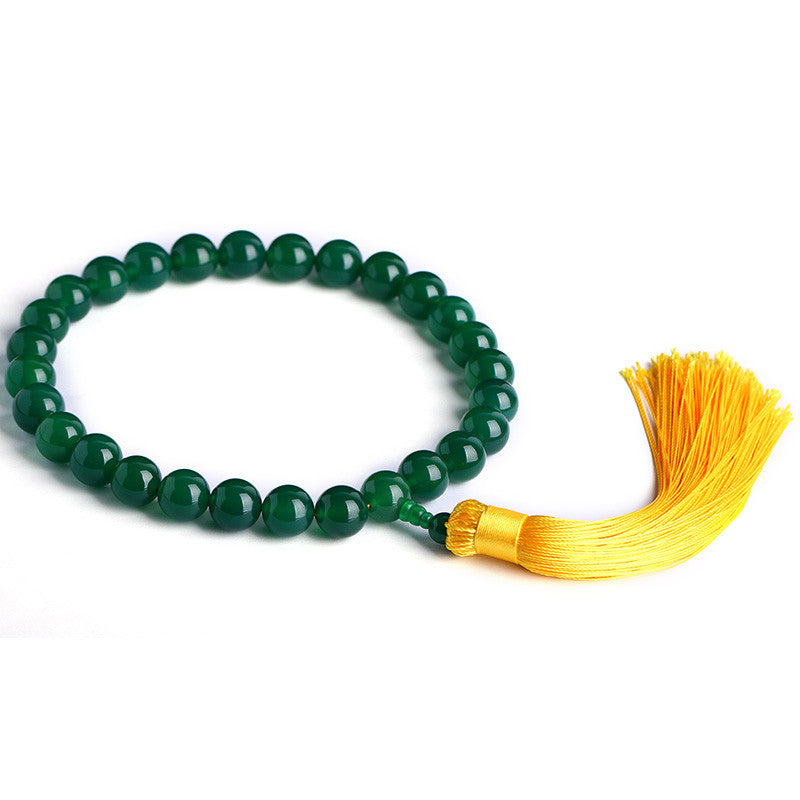 Nimara Ritual Natural Green Agate Wrist Mala Power Tassels Pocket Mala Car Decoration