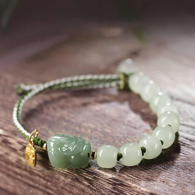 Nimara Ritual Natural Hetian Jade PiXiu Luck Fu Character String Bracelet