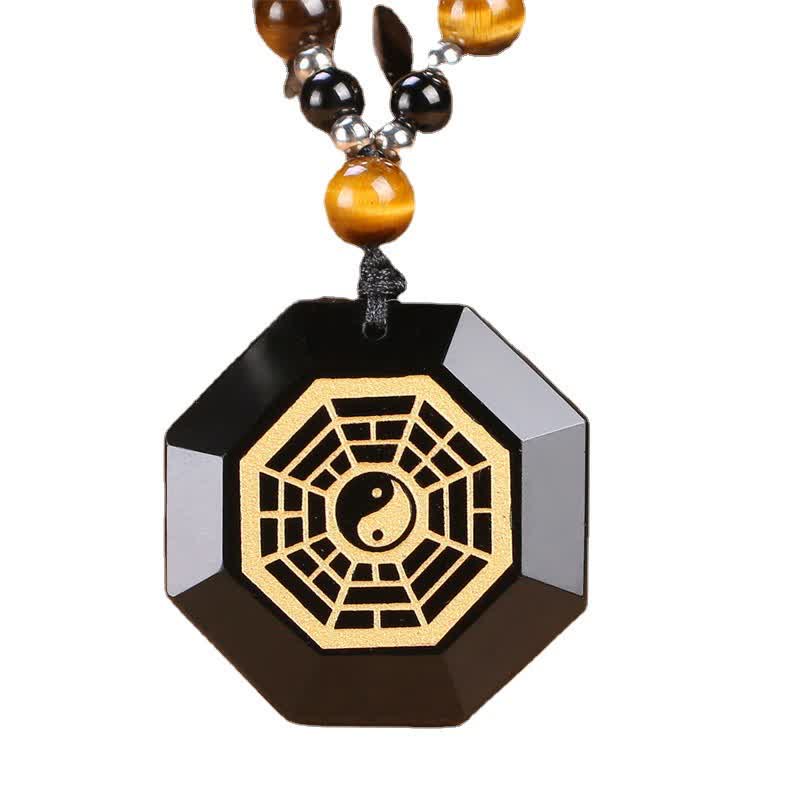 Nimara Ritual Bagua Yin Yang Black Obsidian Purification Beaded Necklace Pendant