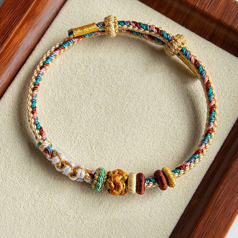 Nimara Ritual Handmade Dunhuang Color Peach Blossom Pattern Braid String Bracelet