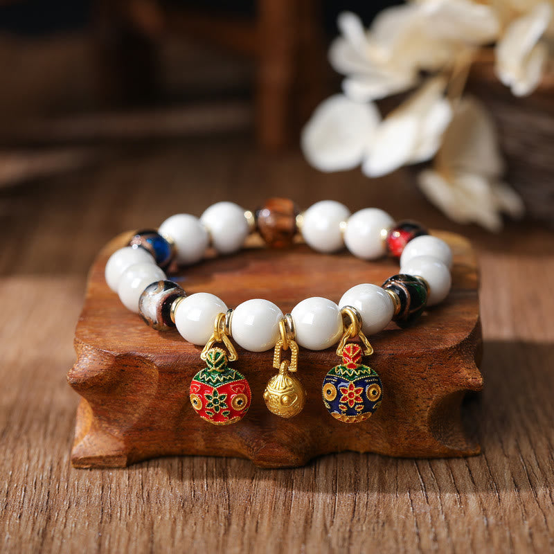 Nimara Ritual Gold Swallowing Beast Family Charm Liuli Glass Colorful Porcelain Bead Luck Bracelet