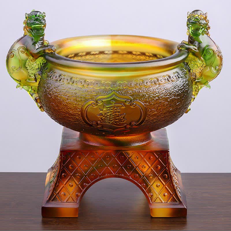 Nimara Ritual Handmade Liuli Crystal PiXiu Treasure Bowl Art Piece Home Decoration