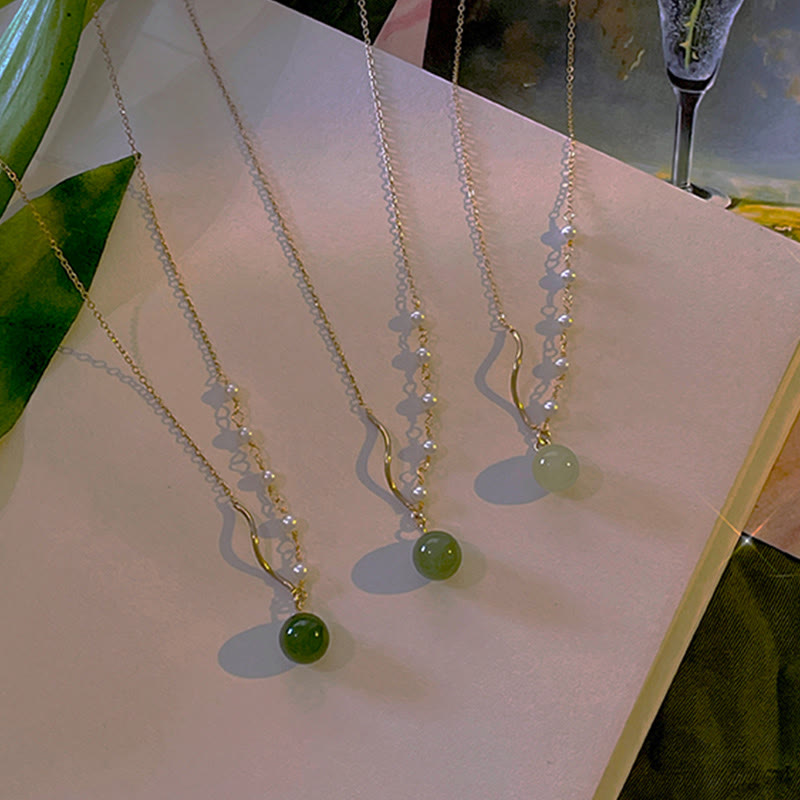 Nimara RitualNatural Hetian Jade Pearl Luck Bead Necklace Pendant