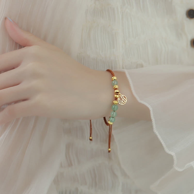 Nimara Ritual Jade Beads Fu Character Blessing Rope Bracelet