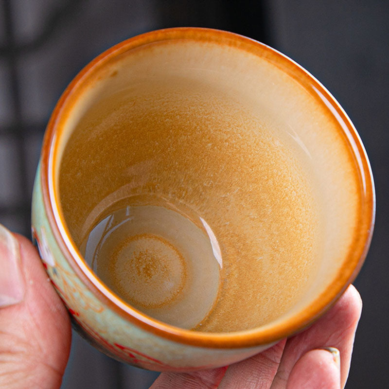 Nimara Ritual Colorful Deer Pipa Snow Plum Blossoms Mountains Rivers Bird Ceramic Teacup Kung Fu Tea Cup Bowl